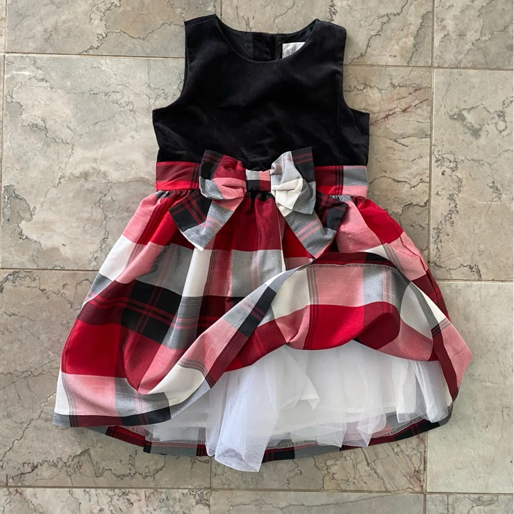 Dress Up by Gymboree Plaid Dress with Bow Size 5 Christmas Excellent Condition